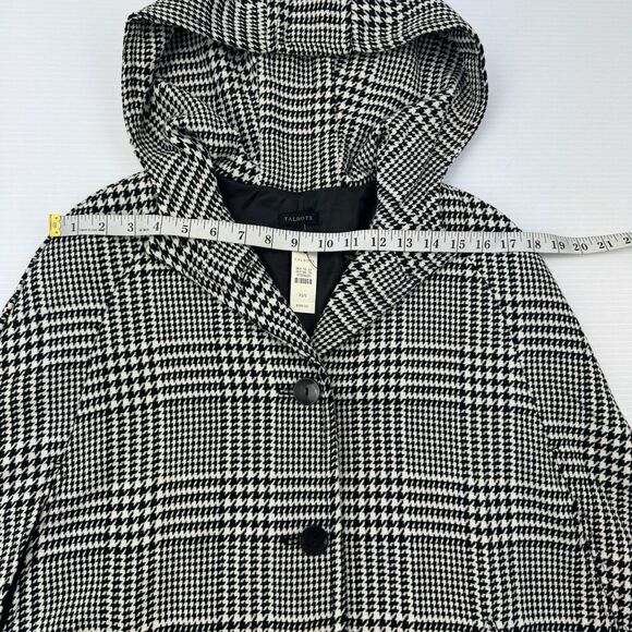 Talbots XS/S Hooded Houndstooth Cape Coat Black White Wool Blend New $199 - Picture 9 of 11